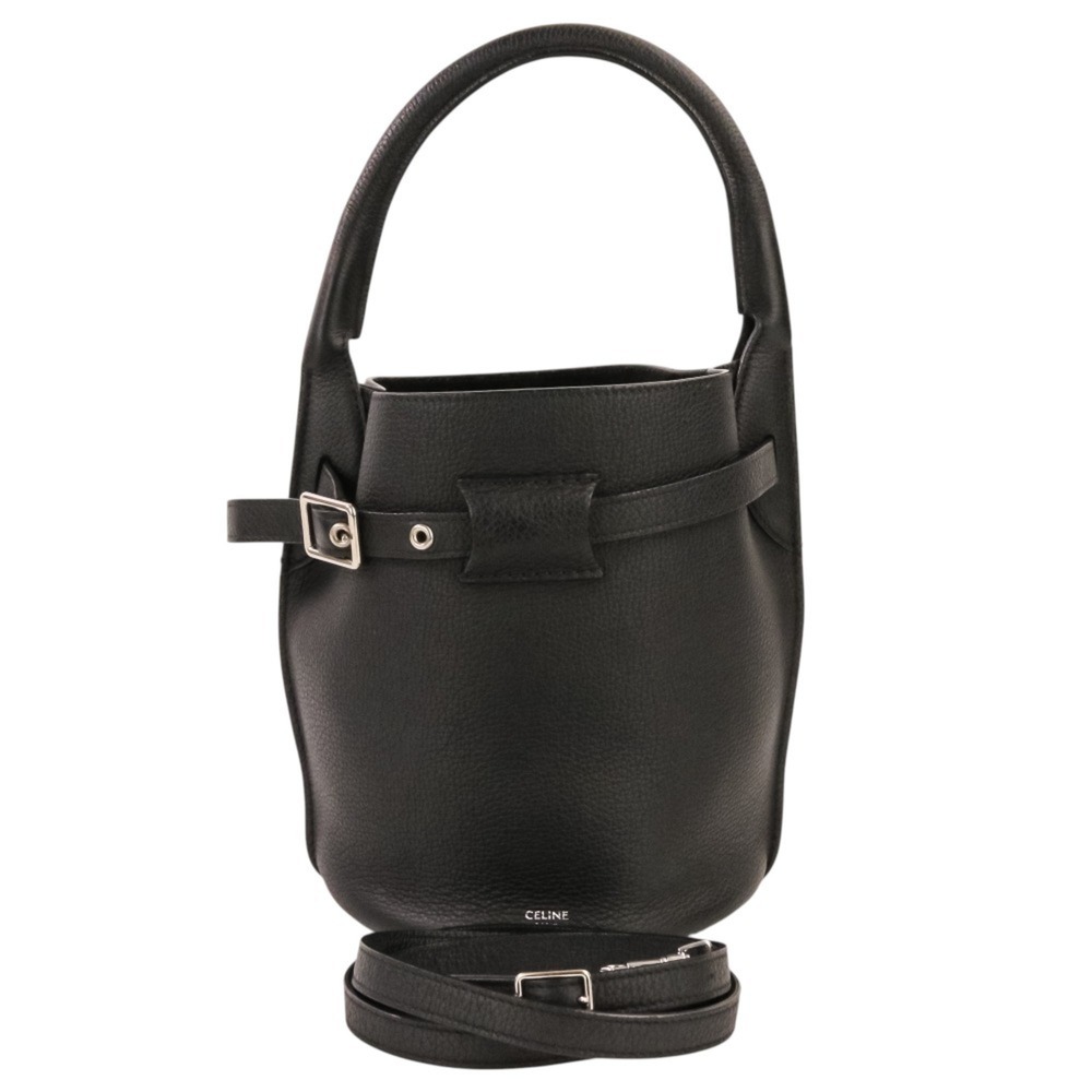CELINE Leather Big Bag Bucket Nano Shoulder Handbag Black Women's